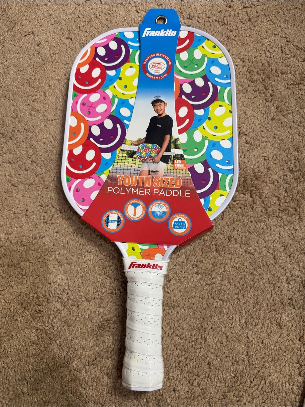 Franklin Youth Tennis Paddle – Multicolor Smiley Design